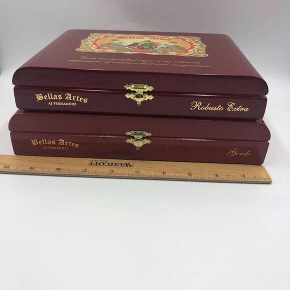 Set of 2 Empty Cigar Boxes Bellas Artes AJ Fernandez Snap Front Clasps Hinged - Picture 12 of 13